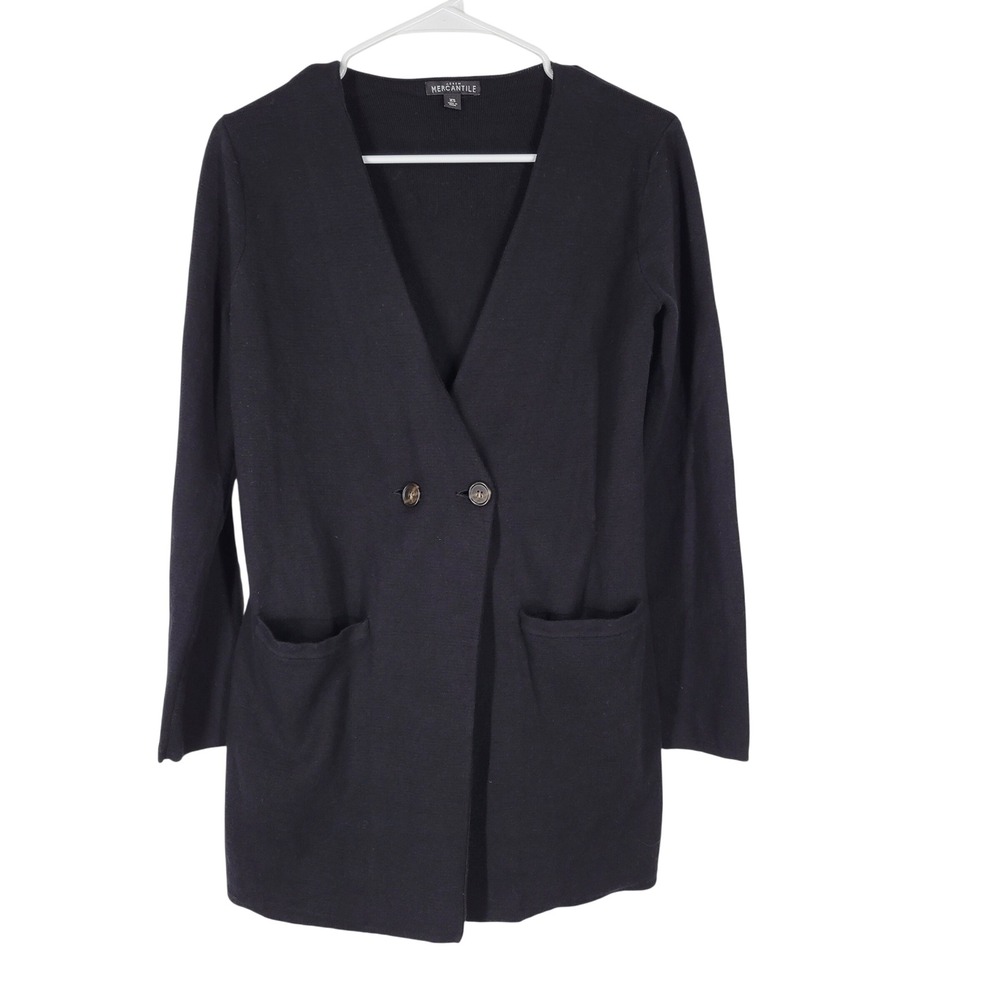 J Crew Mercantile‎ Black Double Breasted Knit Cardigan Sweater Jacket XS Cotton